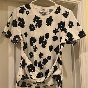 Tanya Taylor Riley Twisted Tee Floral Black/White Women's Top L Organic Cotton
